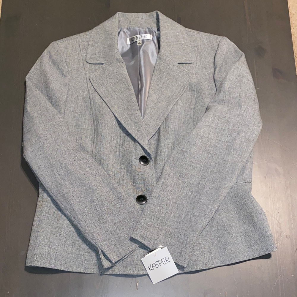 Kasper Women's Classic Grey Black Suit Jacket Tailored Office Blazer NWT Size 14 - Picture 2 of 10